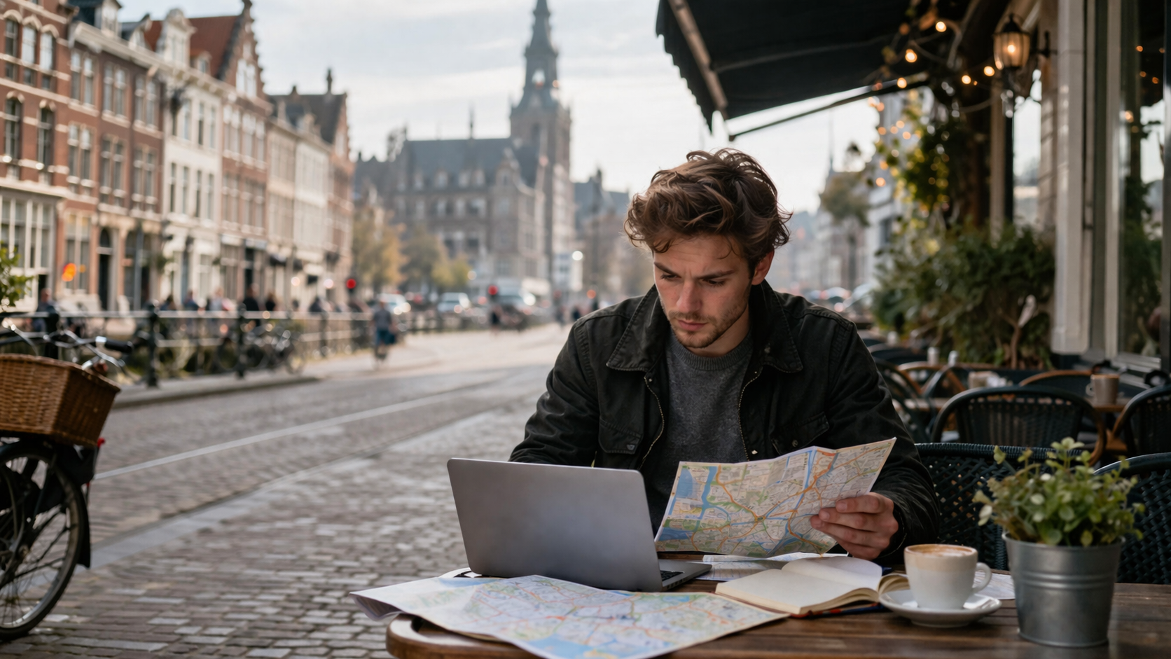 Kortlaegningsarbejde-paa-en-cafeterrasse