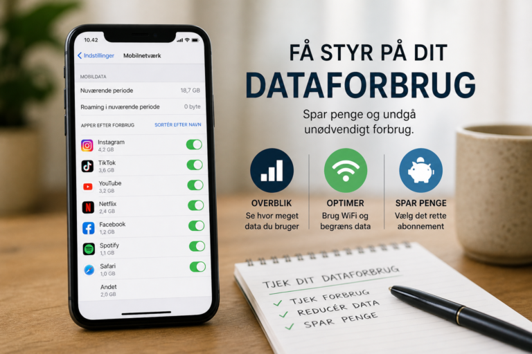 En telefon der viser dataforbrug